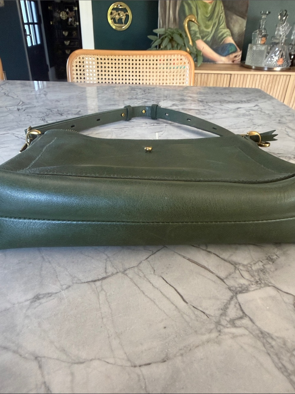 Madewell Zip-Top Transport Crossbody | Muted Olive Leather - Picture 3 of 9
